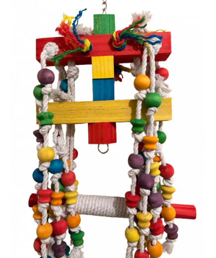 Parrot-Supplies Loads Of Beads & Knobs Wood & Rope XL Macaw Parrot Toy Parrot-Supplies Loads Of Beads & Knobs Wood & Rope XL Macaw Parrot Toy